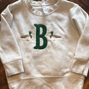 Gray Sweatshirt with Green Letter and Duck Embroidery